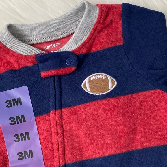 (❤️3/$30) Red and blue stripe fleece baby sleeper pjs - Picture 2 of 2